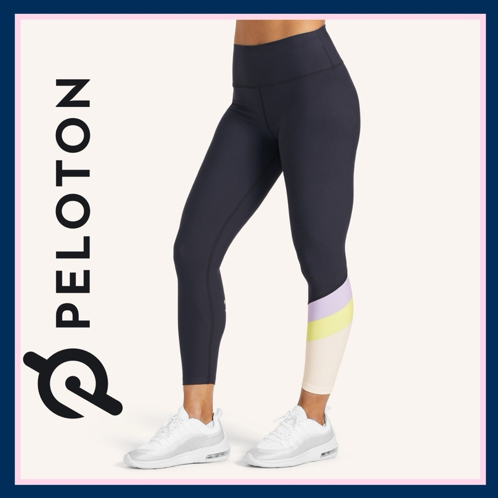 PELOTON Cadent Colorblock Navy Blue Legging - Navy, Purple, Lime & White